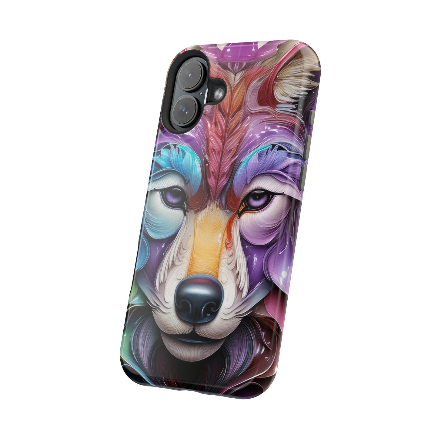 Mag Safe Vibrant Wolf Art - Colorful Wolf Design, Magnetic Phone Case, Trending iPhone Case