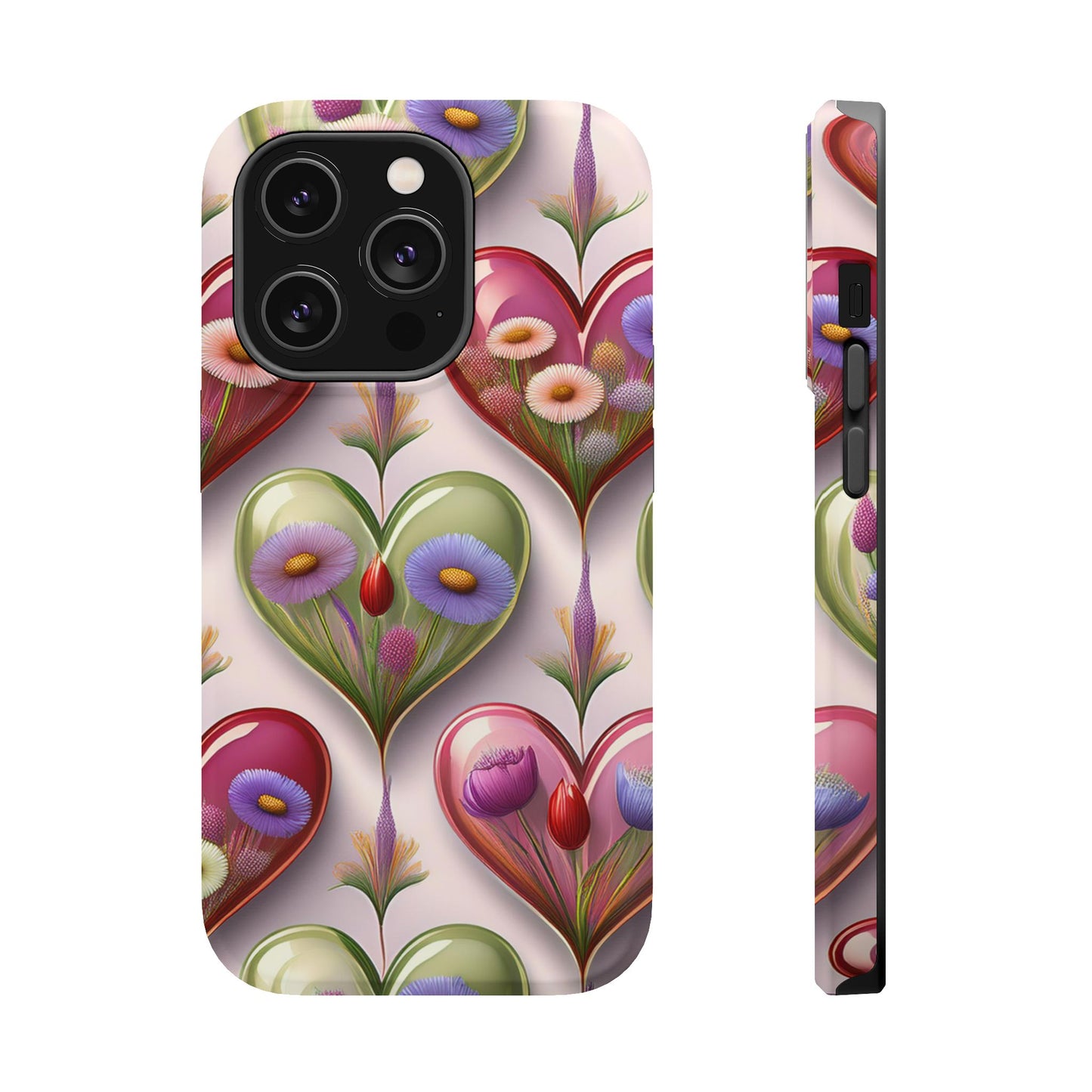 MagSafe Hearts and Flowers Phone Case, Top Trending iPhone Phone Case, Vibrant Phone Case