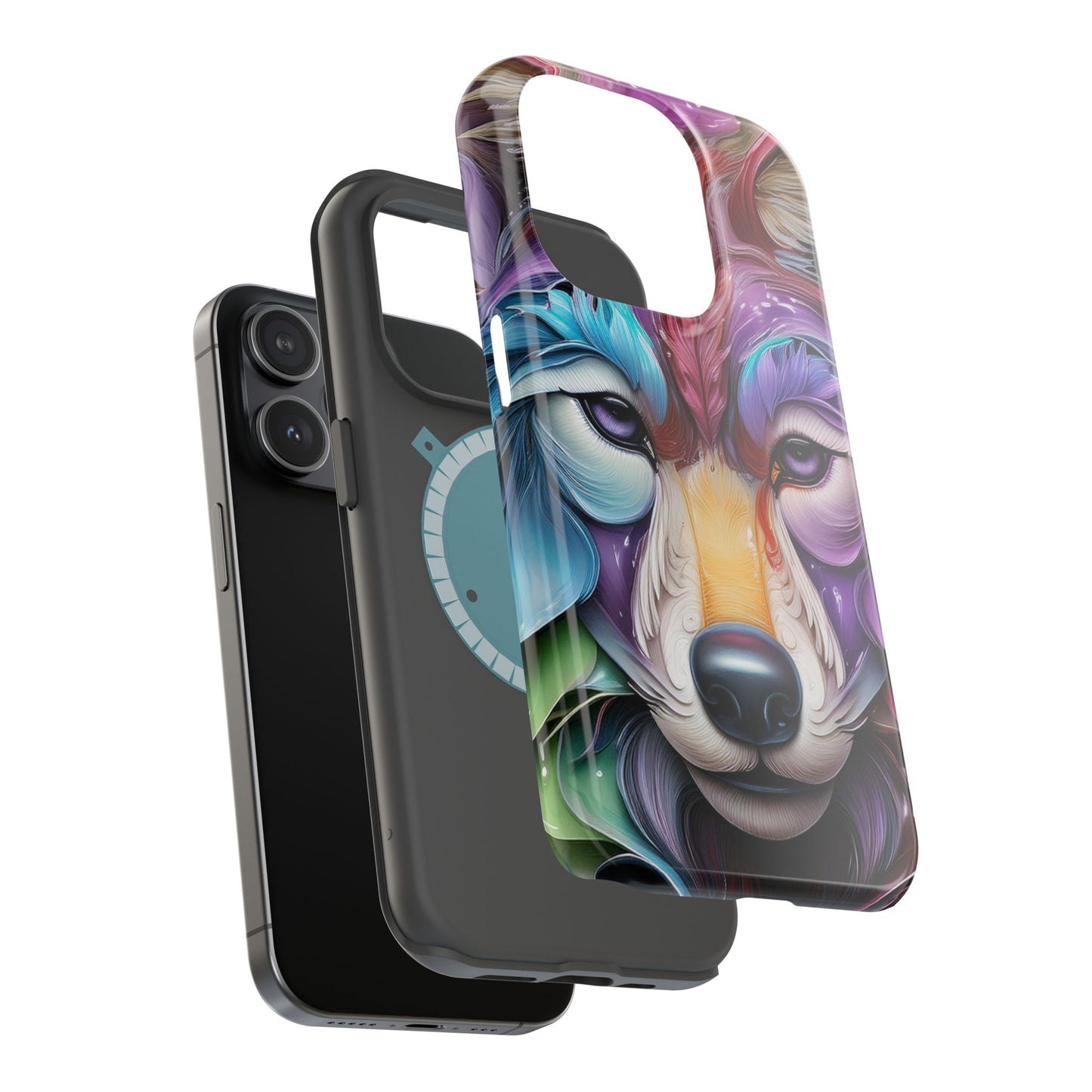 Mag Safe Vibrant Wolf Art - Colorful Wolf Design, Magnetic Phone Case, Trending iPhone Case