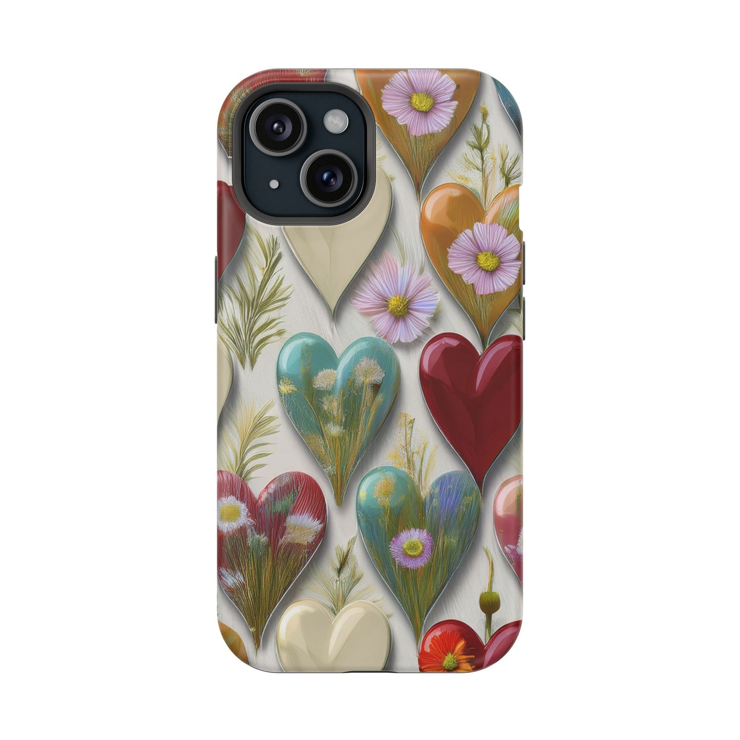 MagSafe Hearts and Flowers Phone Case, Top Trending iPhone Phone Case, Vibrant Phone Case