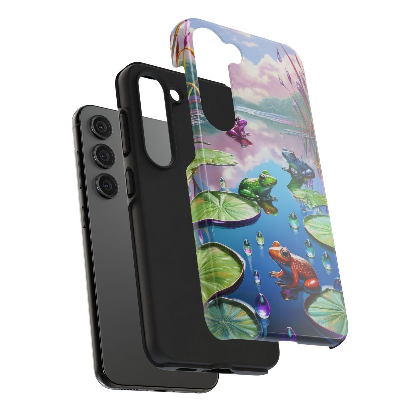 Lily Pads and Frogs Phone Case, Mountain View Raindrops Nature Scene for iPhone or Samsung Galaxy