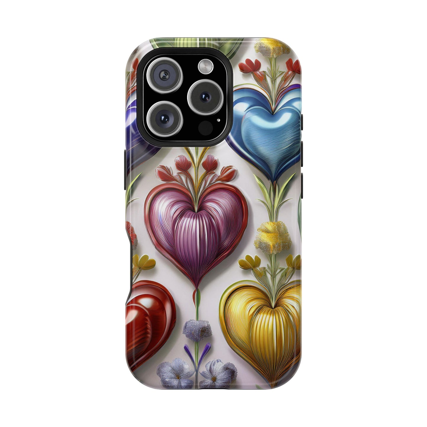 iPhone MagSafe Hearts and Flowers Phone Case, Luxury Mobil Case