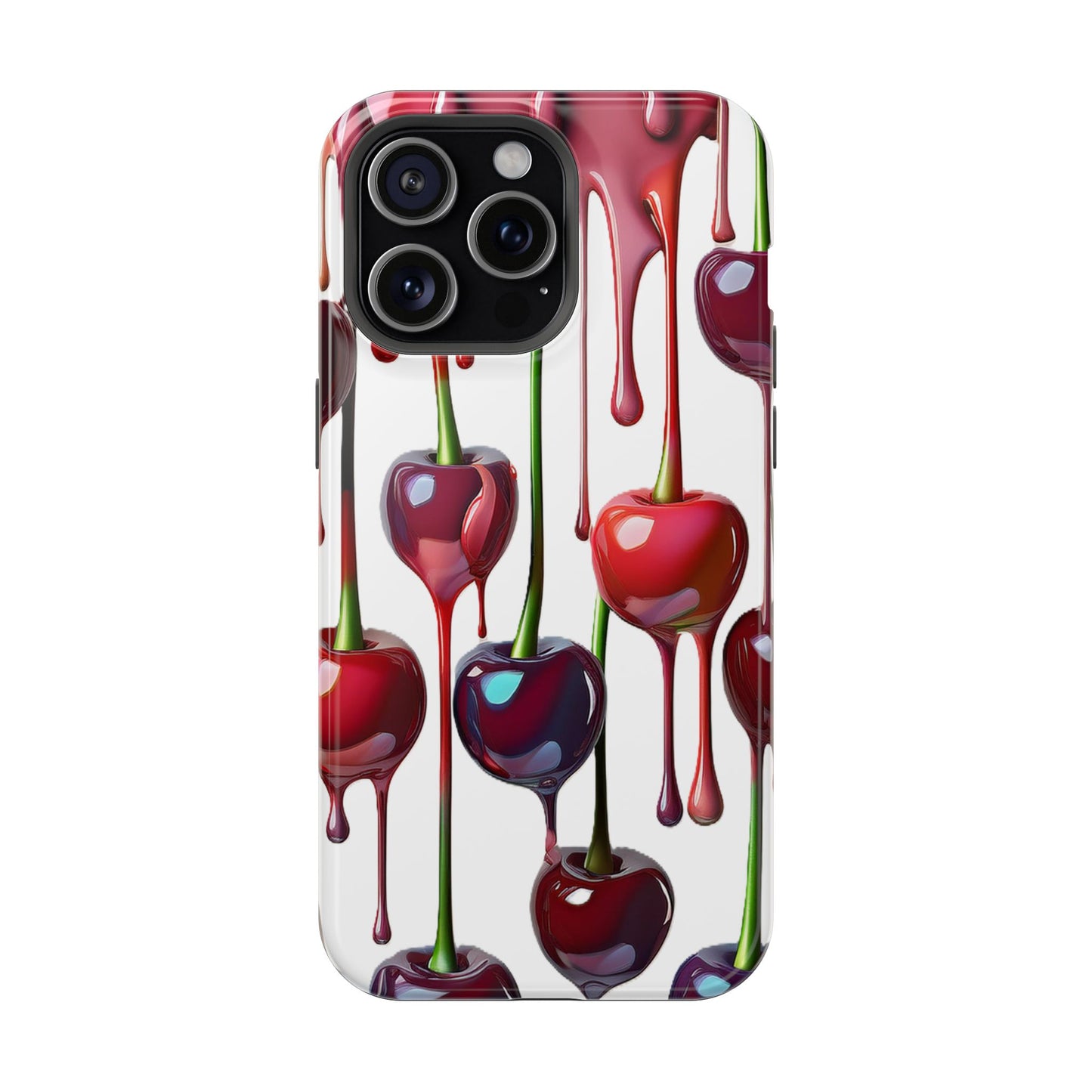 Dripping Cherry Phone Case - Cherry Design, White iPhone Magnetic Phone Case