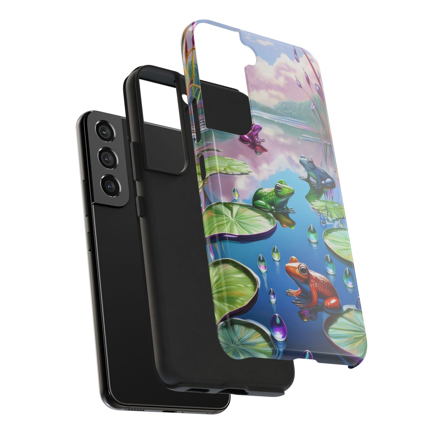 Lily Pads and Frogs Phone Case, Mountain View Raindrops Nature Scene for iPhone or Samsung Galaxy