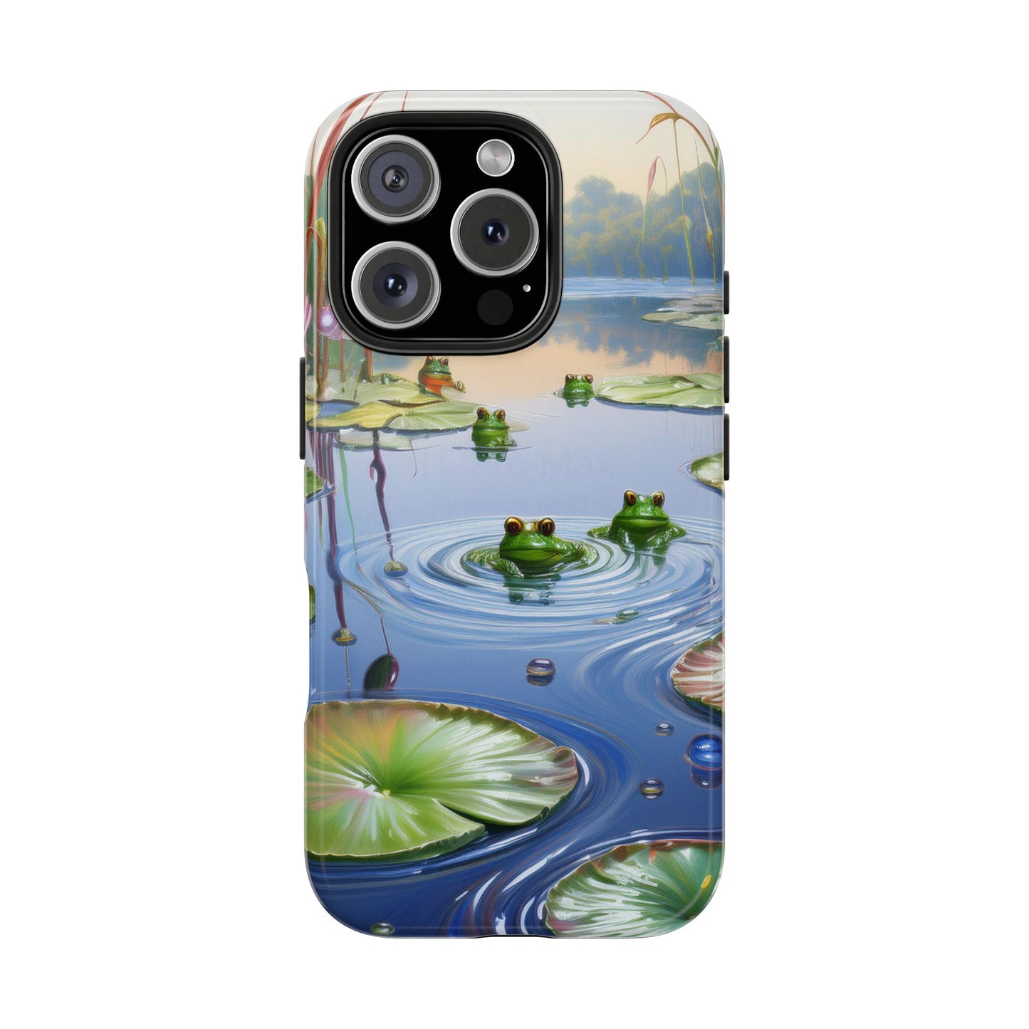 Lily Pads and Frogs Phone Case, Mountain View Raindrops Nature Scene for iPhone or Samsung Galaxy