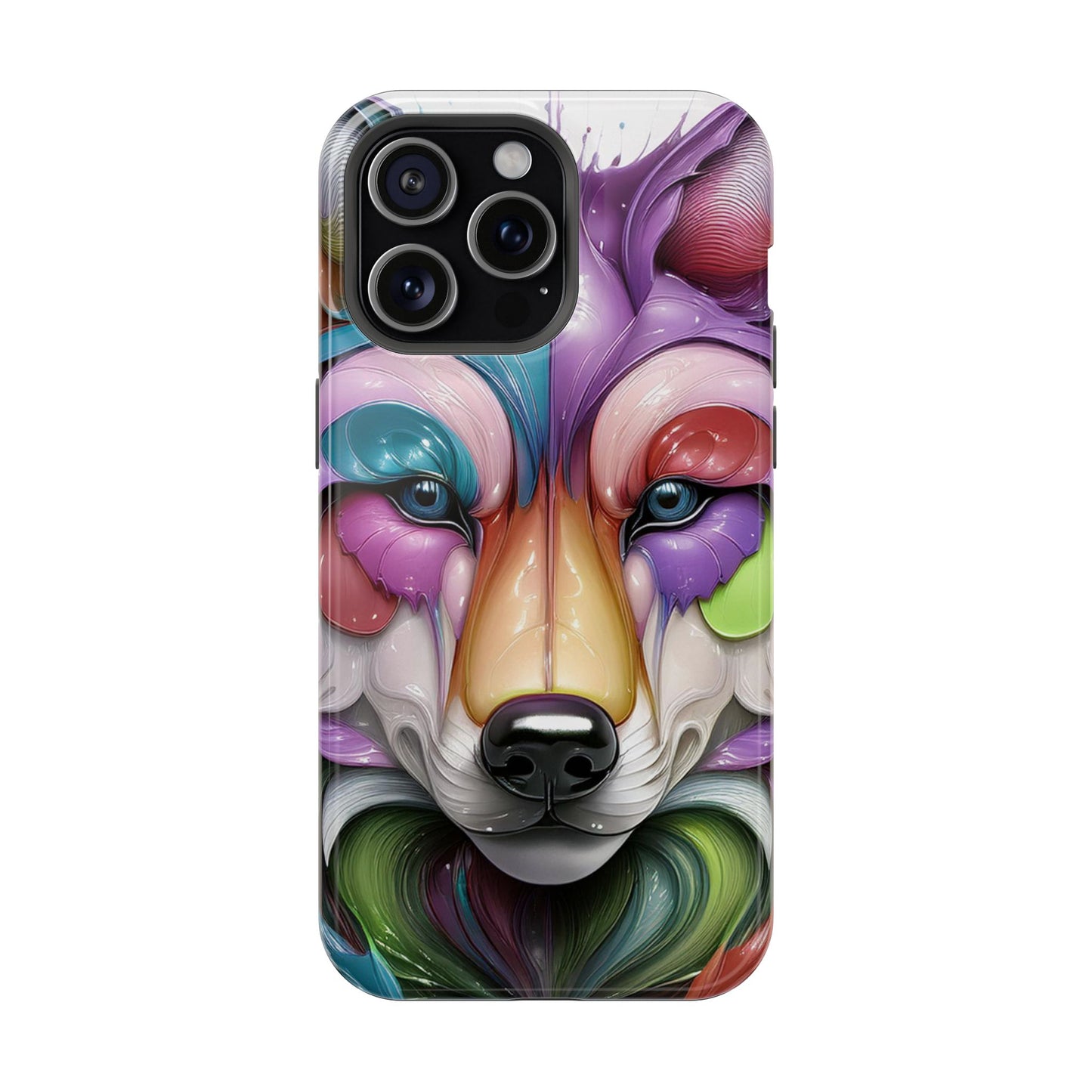 MagSafe iPhone Case with Vibrant Wolf Design, Unique Trending Phone Case, Edgy Colored Wolf Art for iPhone 16, 15, 14, 13 Pro & Plus