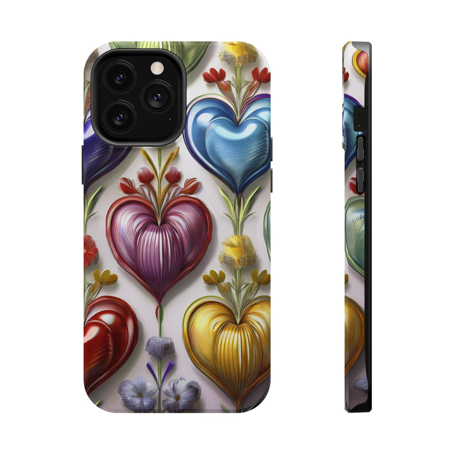 iPhone MagSafe Hearts and Flowers Phone Case, Luxury Mobil Case
