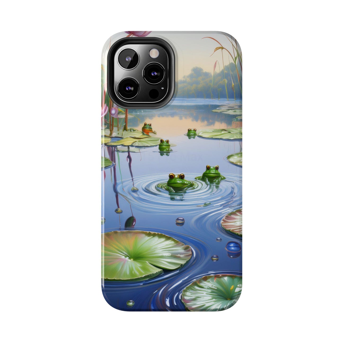 Lily Pads and Frogs Phone Case, Mountain View Raindrops Nature Scene for iPhone or Samsung Galaxy