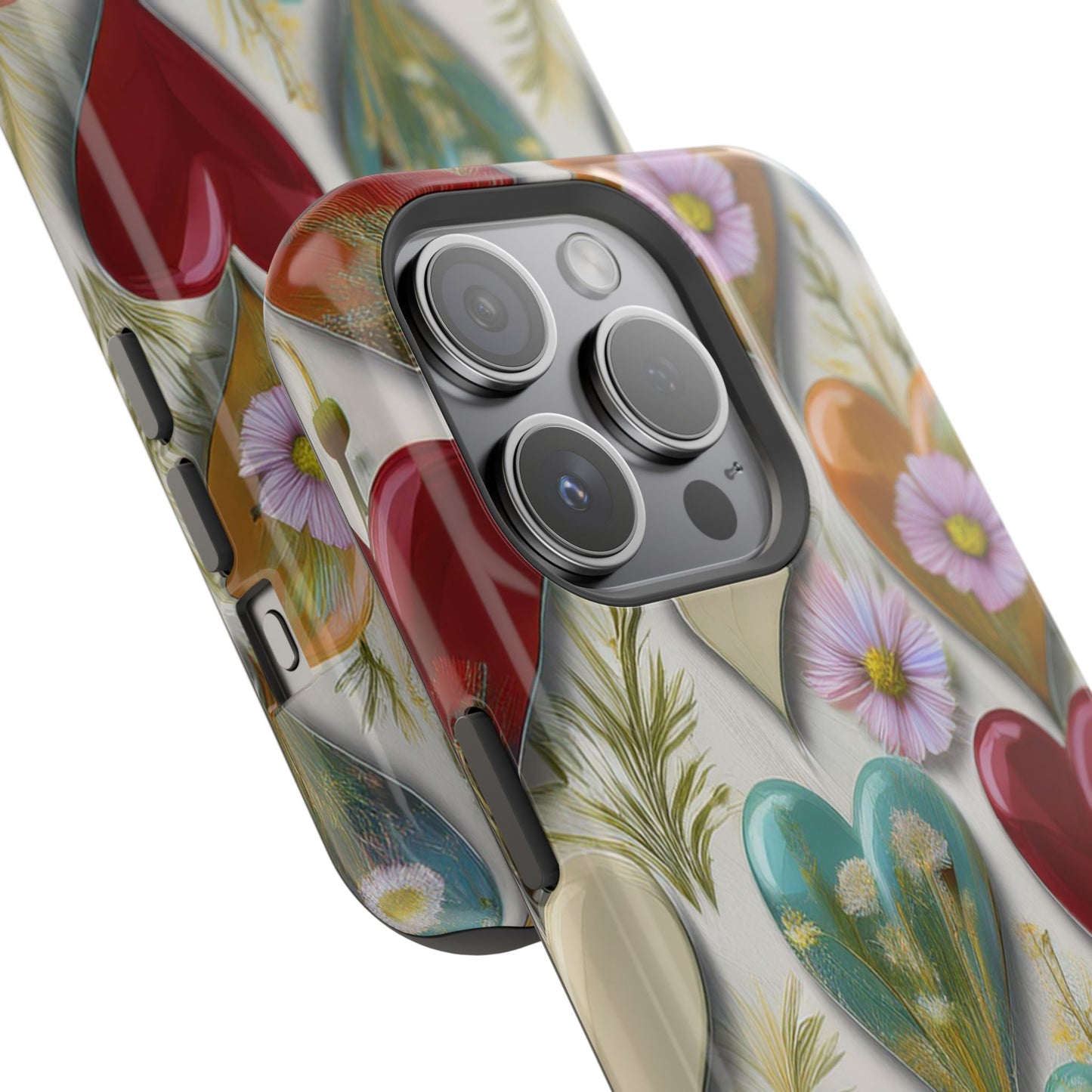MagSafe Hearts and Flowers Phone Case, Top Trending iPhone Phone Case, Vibrant Phone Case