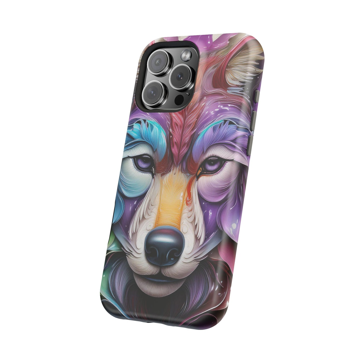 Mag Safe Vibrant Wolf Art - Colorful Wolf Design, Magnetic Phone Case, Trending iPhone Case