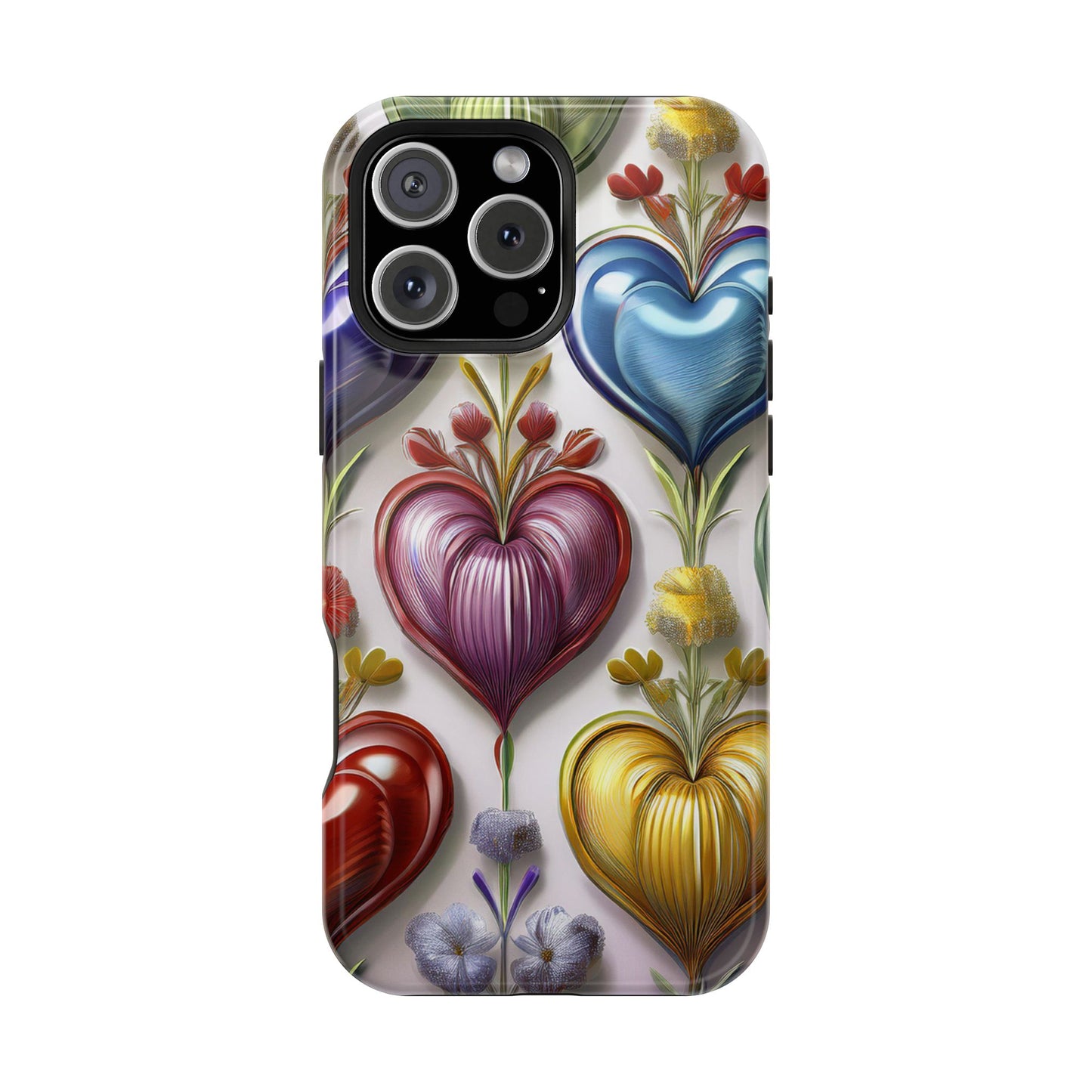 iPhone MagSafe Hearts and Flowers Phone Case, Luxury Mobil Case
