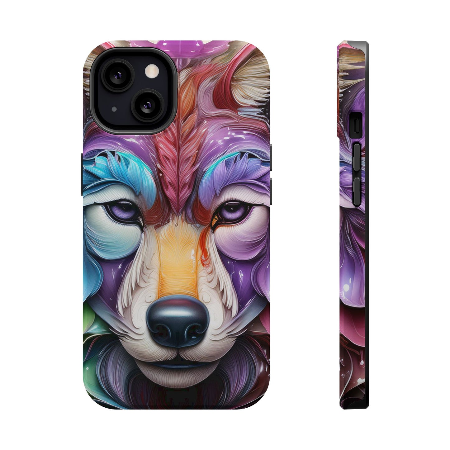 Mag Safe Vibrant Wolf Art - Colorful Wolf Design, Magnetic Phone Case, Trending iPhone Case