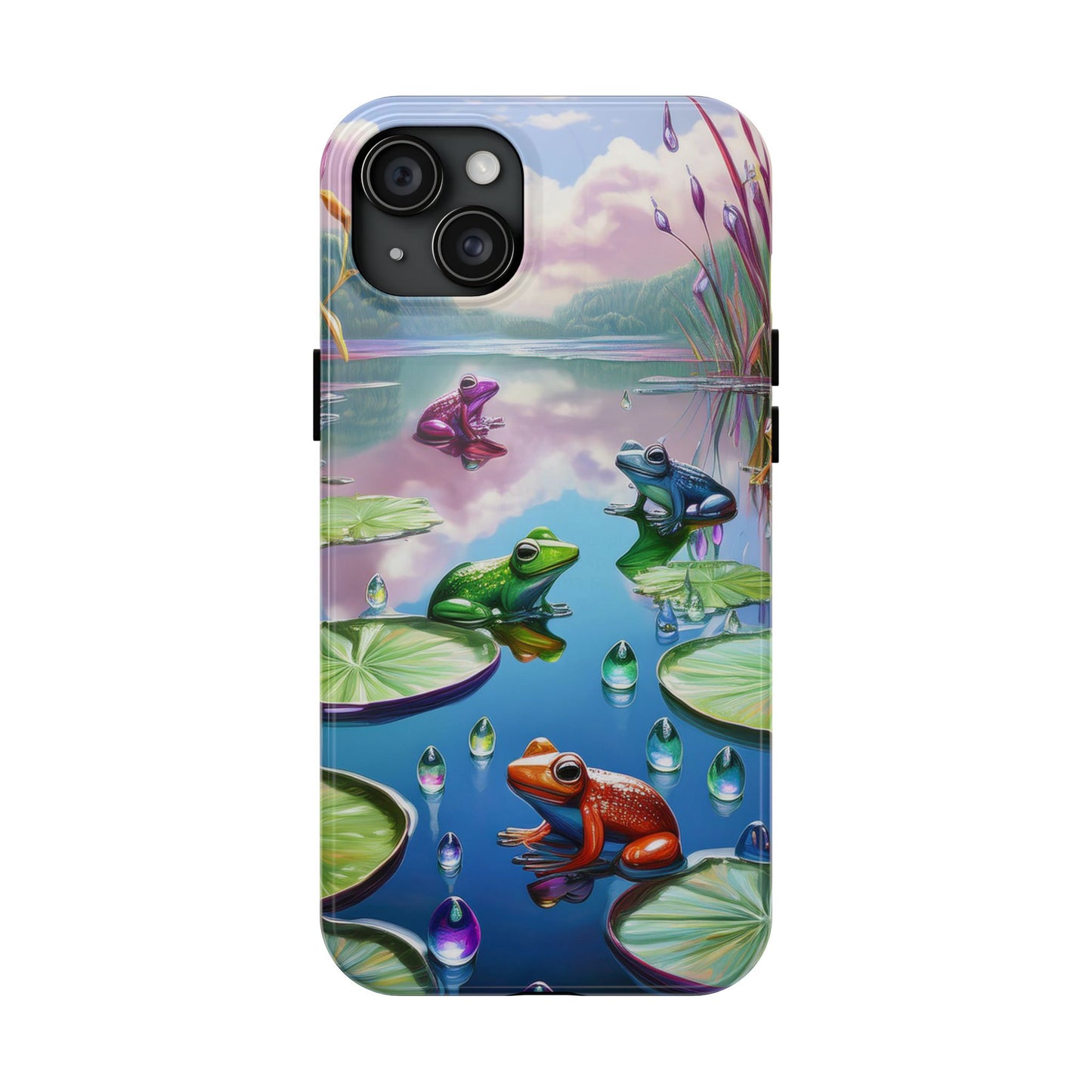 Lily Pads and Frogs Phone Case, Mountain View Raindrops Nature Scene for iPhone or Samsung Galaxy