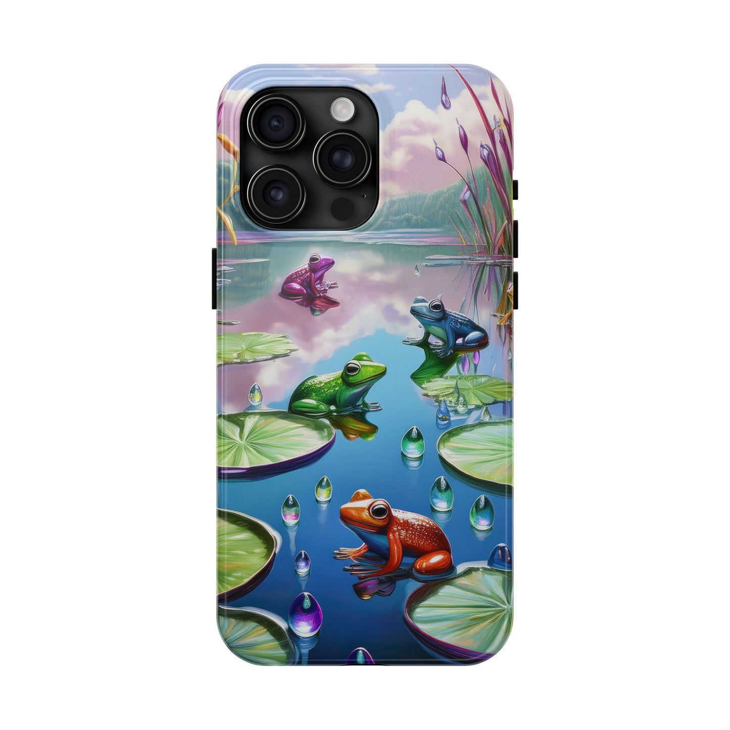 Lily Pads and Frogs Phone Case, Mountain View Raindrops Nature Scene for iPhone or Samsung Galaxy