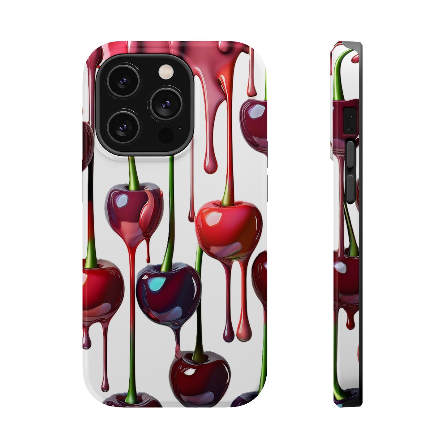Dripping Cherry Phone Case - Cherry Design, White iPhone Magnetic Phone Case