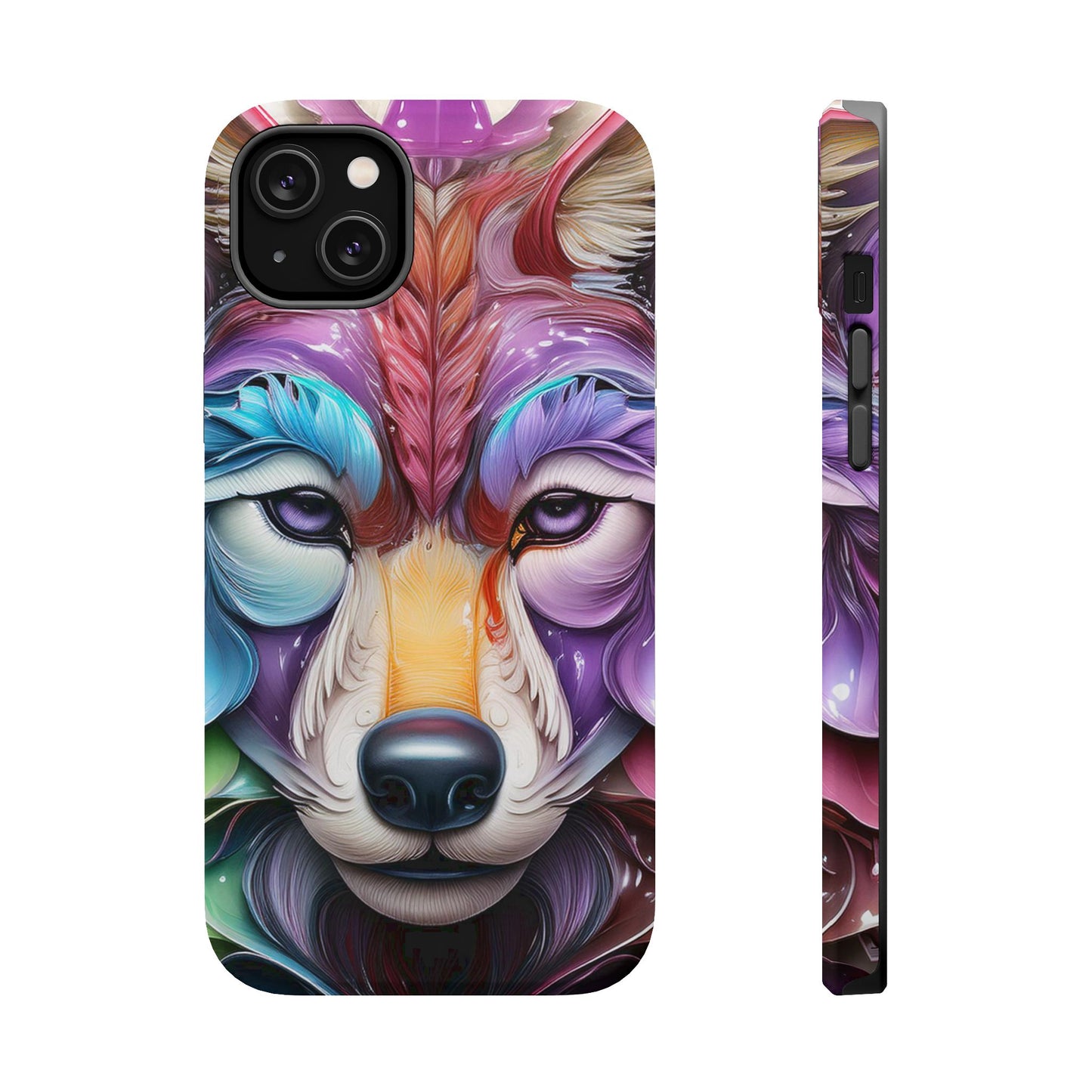Mag Safe Vibrant Wolf Art - Colorful Wolf Design, Magnetic Phone Case, Trending iPhone Case