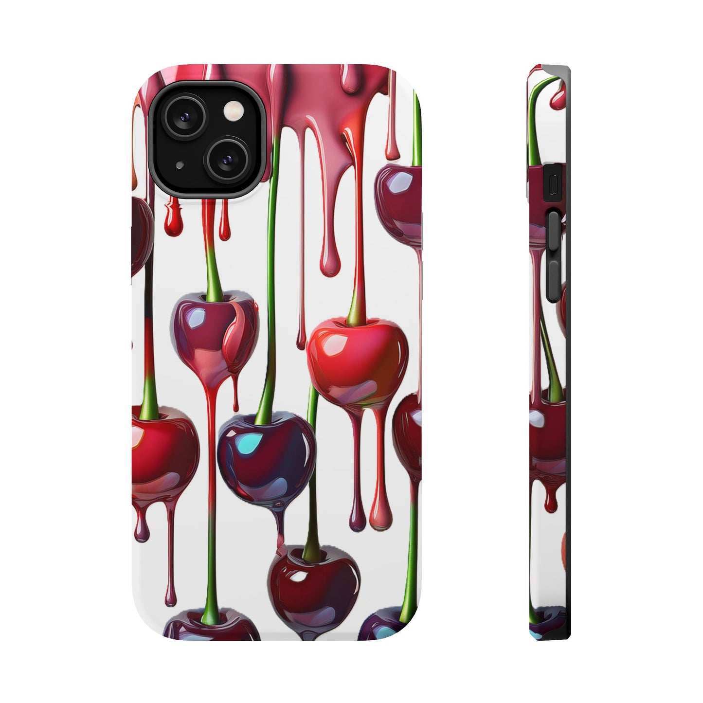 Dripping Cherry Phone Case - Cherry Design, White iPhone Magnetic Phone Case