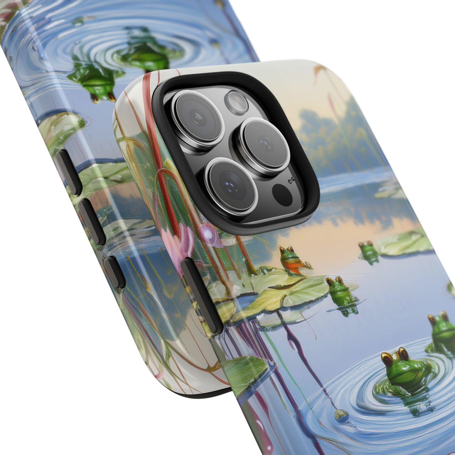 Lily Pads and Frogs Phone Case, Mountain View Raindrops Nature Scene for iPhone or Samsung Galaxy