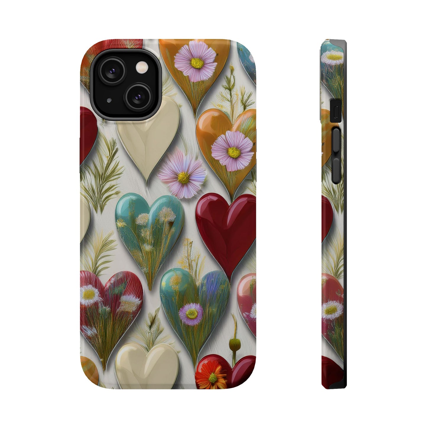 MagSafe Hearts and Flowers Phone Case, Top Trending iPhone Phone Case, Vibrant Phone Case