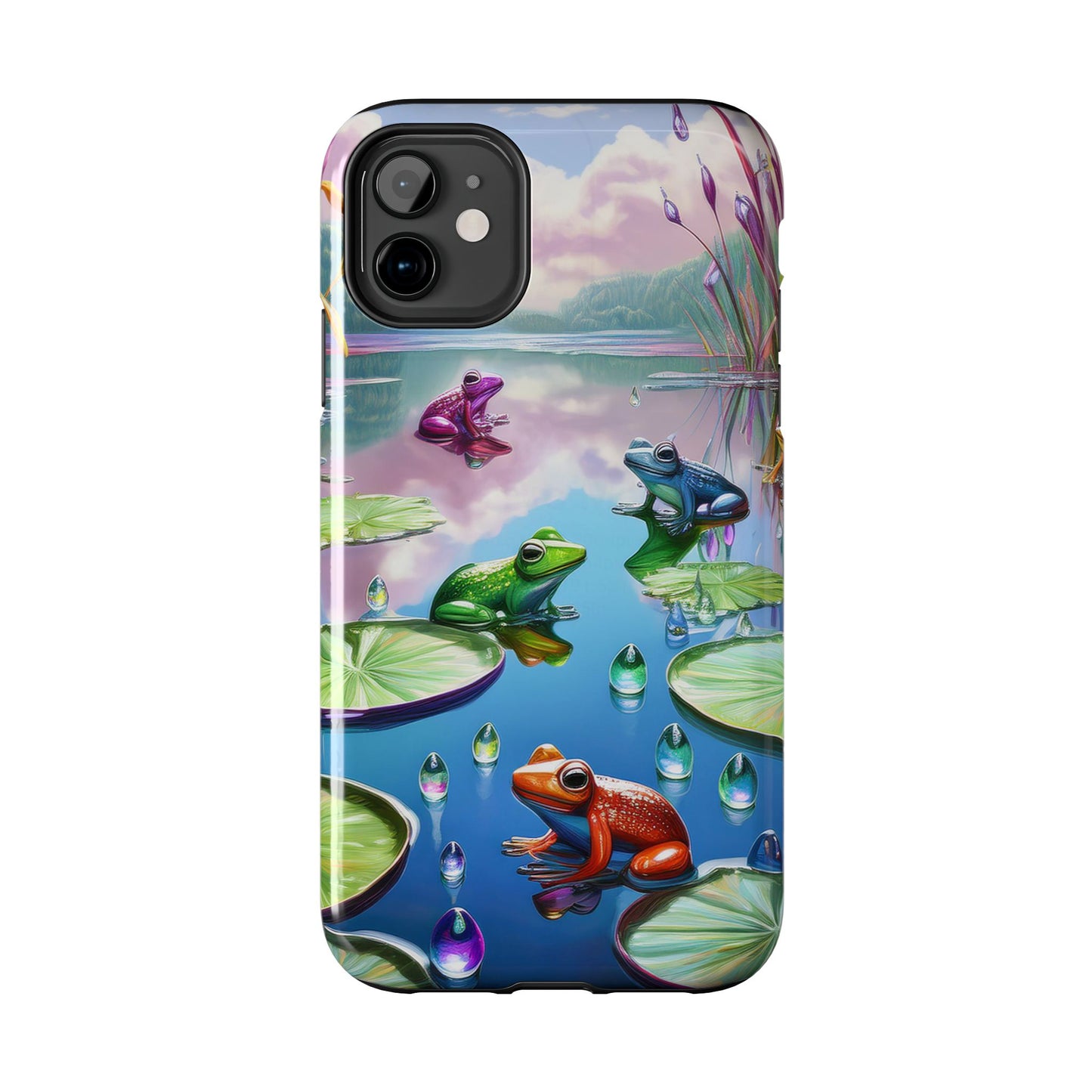 Lily Pads and Frogs Phone Case, Mountain View Raindrops Nature Scene for iPhone or Samsung Galaxy