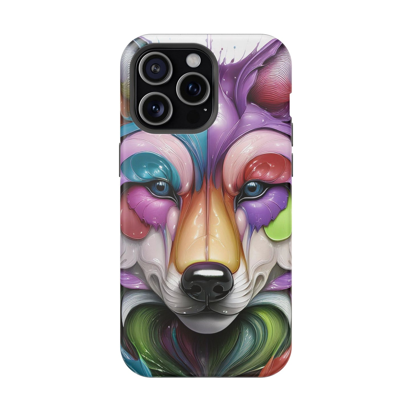 MagSafe iPhone Case with Vibrant Wolf Design, Unique Trending Phone Case, Edgy Colored Wolf Art for iPhone 16, 15, 14, 13 Pro & Plus
