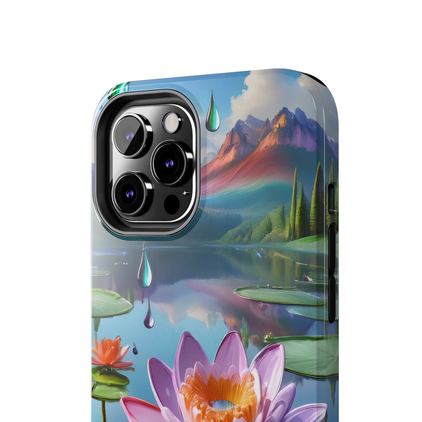 Lily Pads Phone Case, Mountain View Raindrops Nature Scene for iPhone or Samsung Galaxy, Pink Green Blue