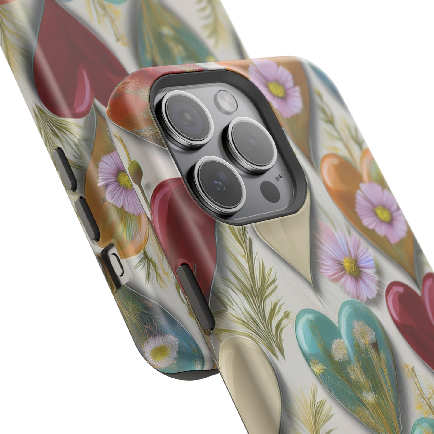 MagSafe Hearts and Flowers Phone Case, Top Trending iPhone Phone Case, Vibrant Phone Case