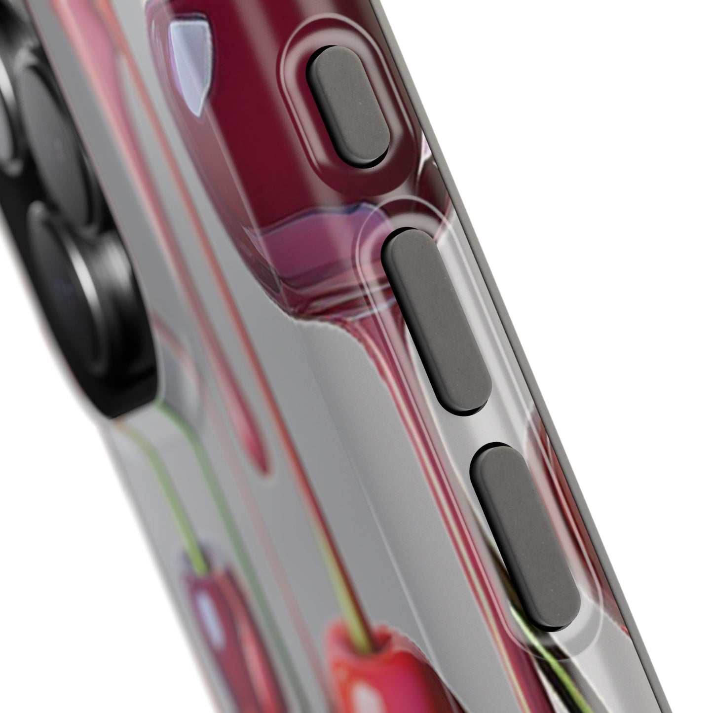 Mag Safe Dripping Cherry Phone Case - Cherry Design, Gray iPhone Magnetic Phone Case