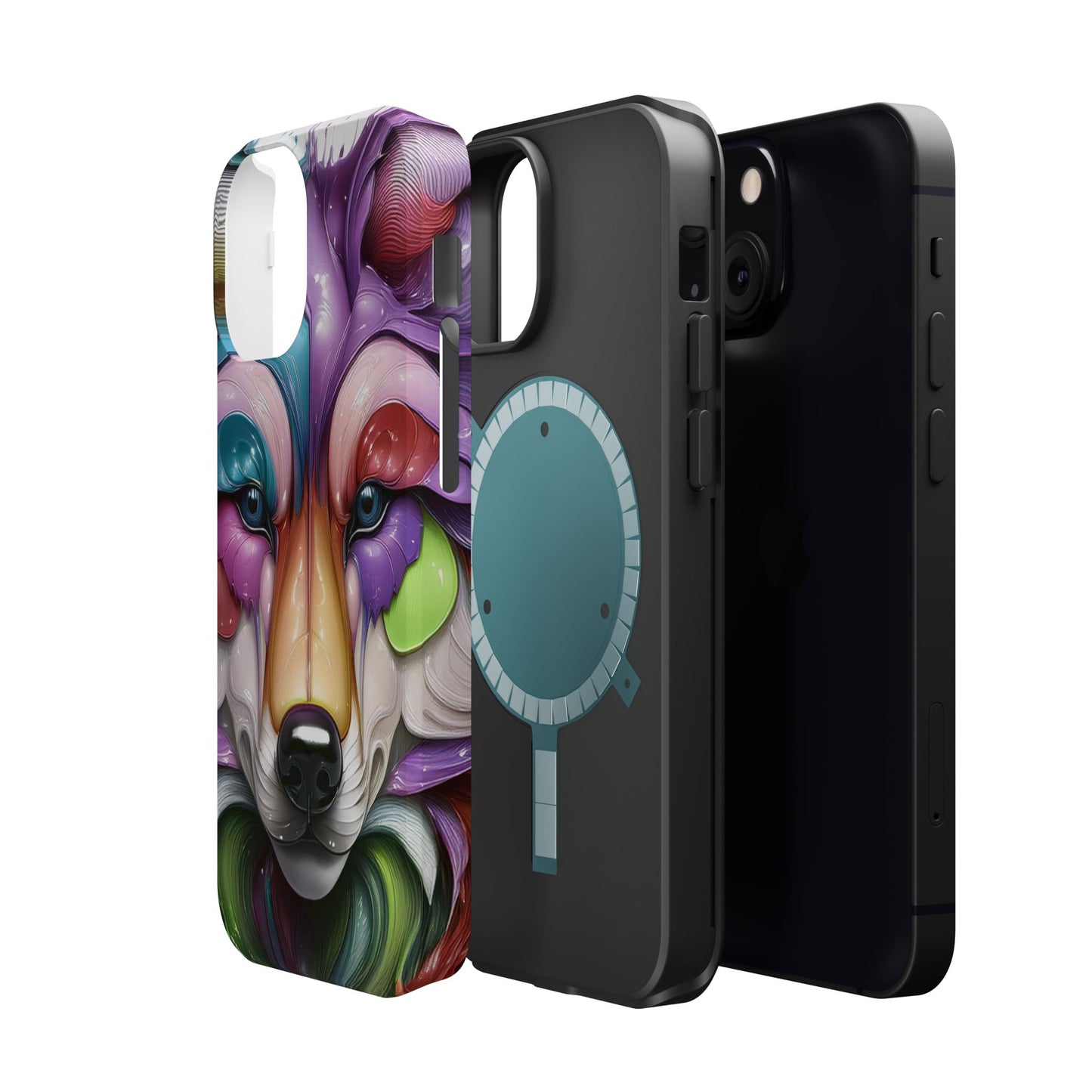 MagSafe iPhone Case with Vibrant Wolf Design, Unique Trending Phone Case, Edgy Colored Wolf Art for iPhone 16, 15, 14, 13 Pro & Plus