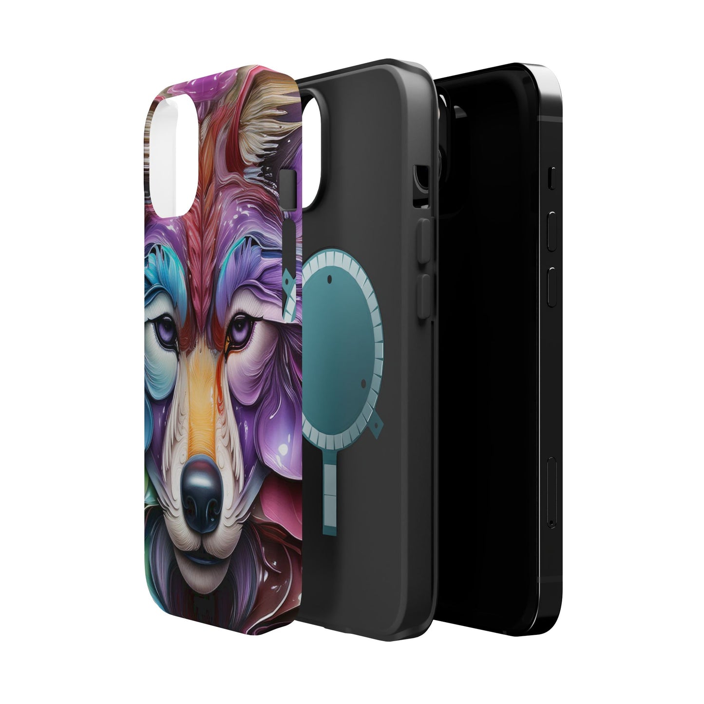 Mag Safe Vibrant Wolf Art - Colorful Wolf Design, Magnetic Phone Case, Trending iPhone Case