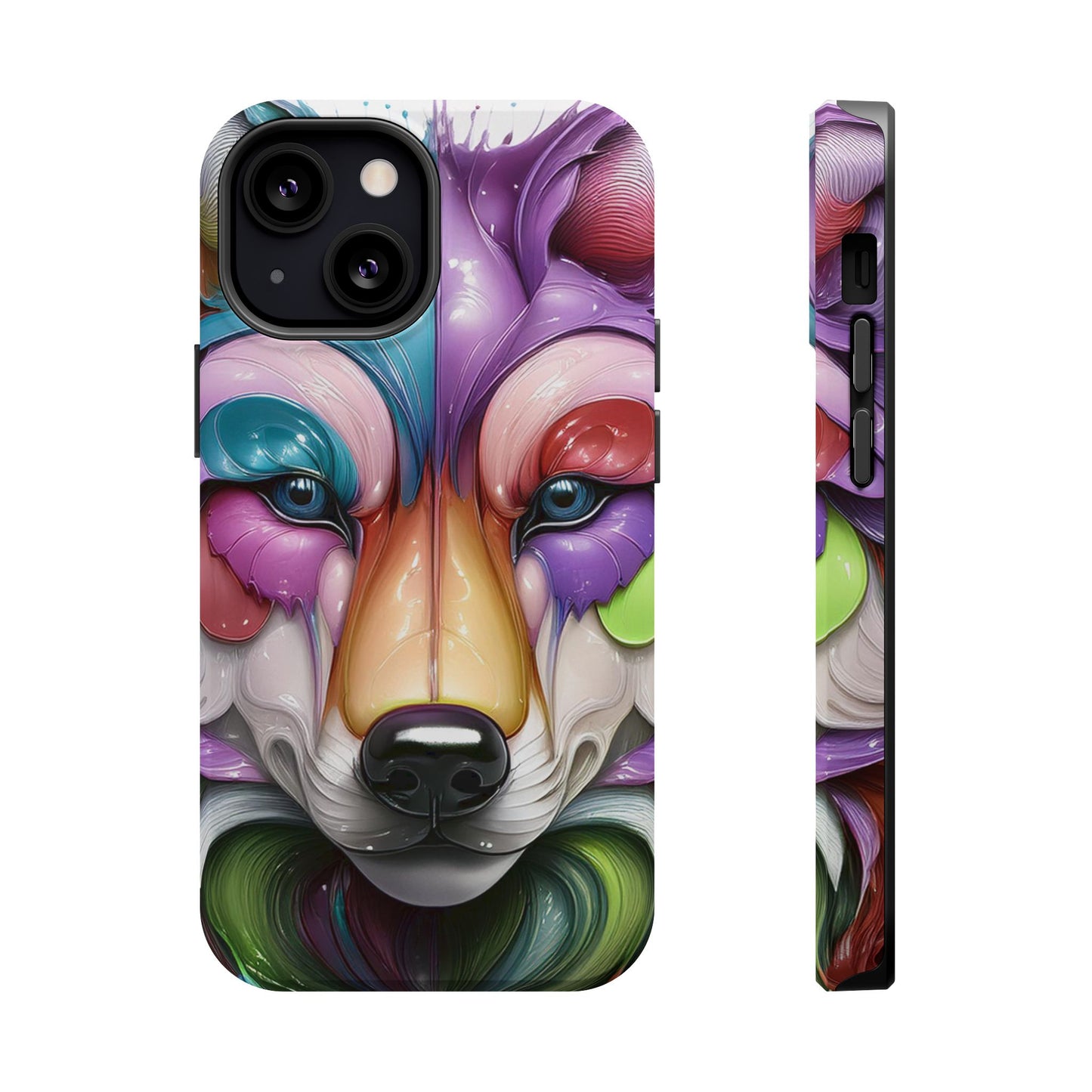 MagSafe iPhone Case with Vibrant Wolf Design, Unique Trending Phone Case, Edgy Colored Wolf Art for iPhone 16, 15, 14, 13 Pro & Plus