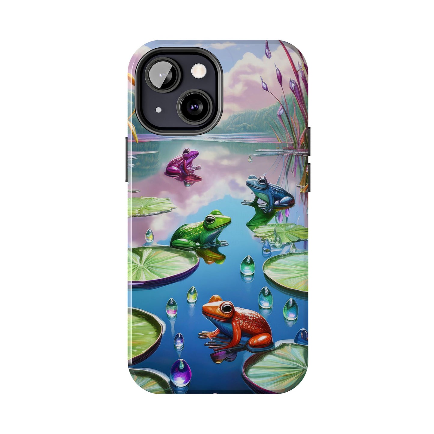 Lily Pads and Frogs Phone Case, Mountain View Raindrops Nature Scene for iPhone or Samsung Galaxy