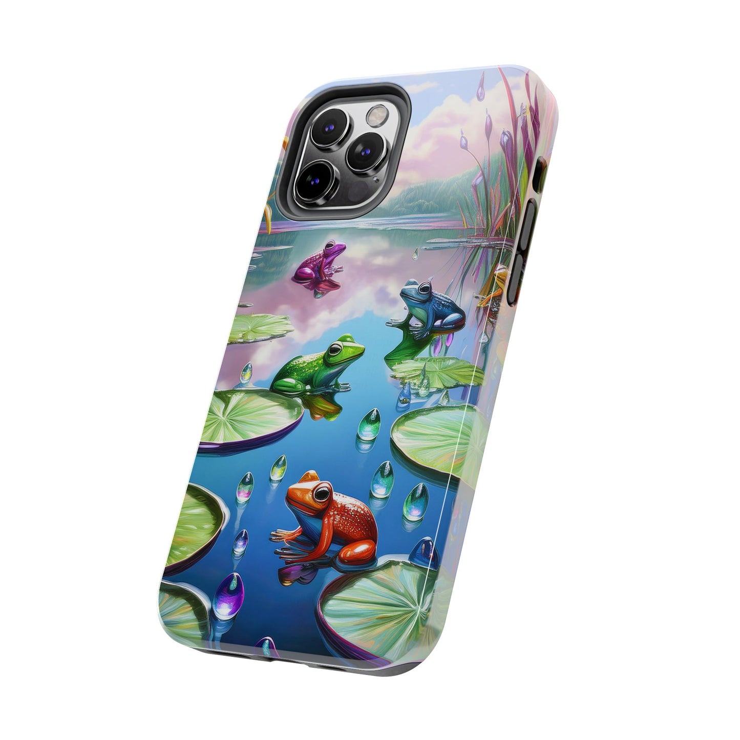 Lily Pads and Frogs Phone Case, Mountain View Raindrops Nature Scene for iPhone or Samsung Galaxy
