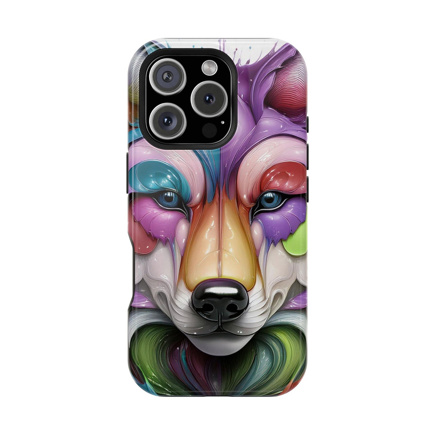 MagSafe iPhone Case with Vibrant Wolf Design, Unique Trending Phone Case, Edgy Colored Wolf Art for iPhone 16, 15, 14, 13 Pro & Plus