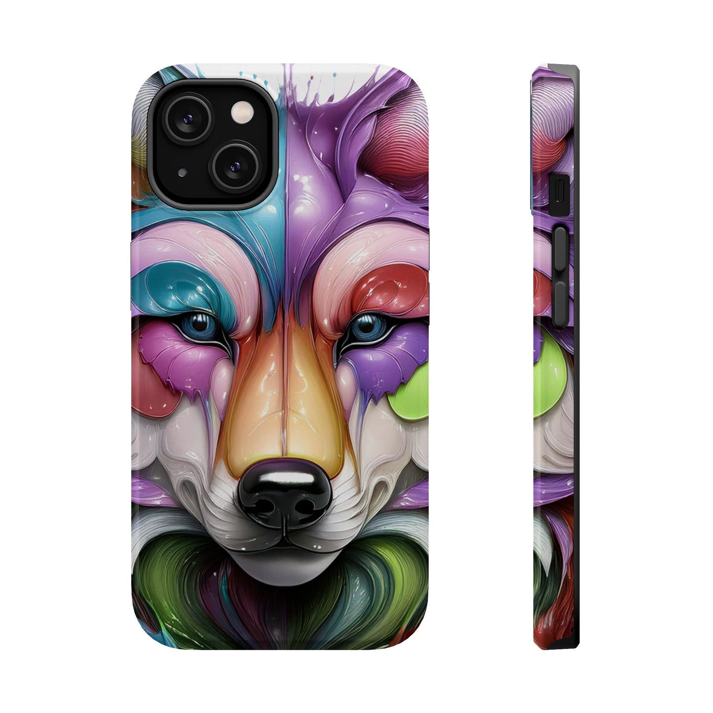 MagSafe iPhone Case with Vibrant Wolf Design, Unique Trending Phone Case, Edgy Colored Wolf Art for iPhone 16, 15, 14, 13 Pro & Plus