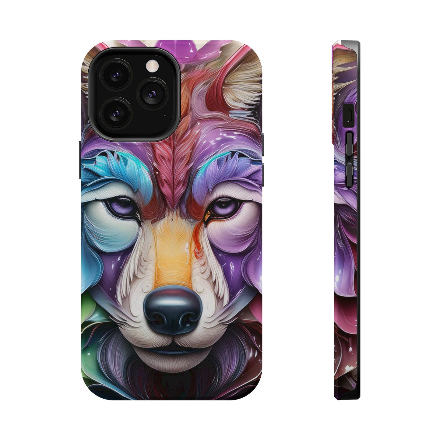Mag Safe Vibrant Wolf Art - Colorful Wolf Design, Magnetic Phone Case, Trending iPhone Case