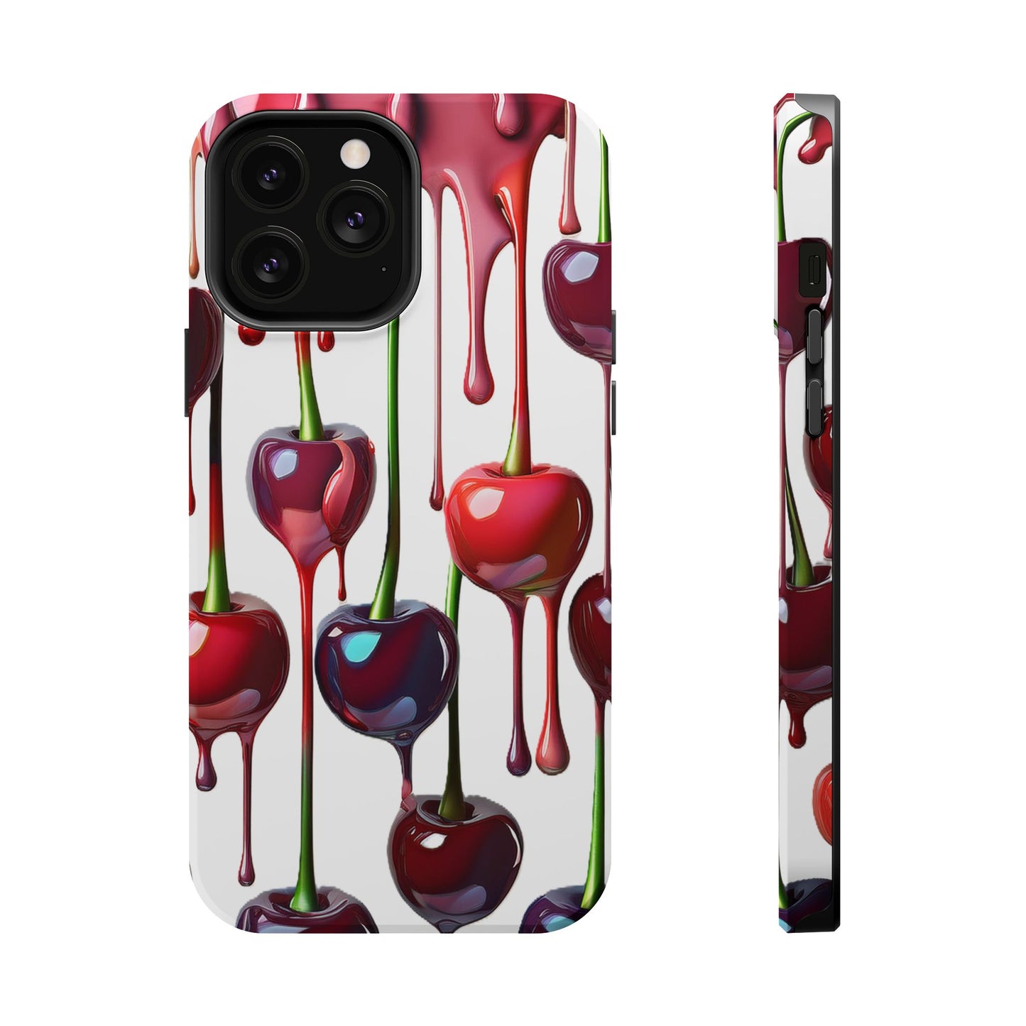 Dripping Cherry Phone Case - Cherry Design, White iPhone Magnetic Phone Case