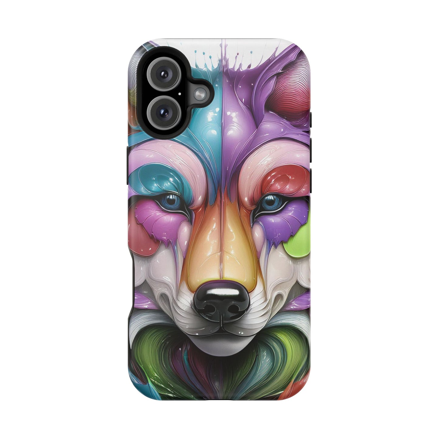 MagSafe iPhone Case with Vibrant Wolf Design, Unique Trending Phone Case, Edgy Colored Wolf Art for iPhone 16, 15, 14, 13 Pro & Plus