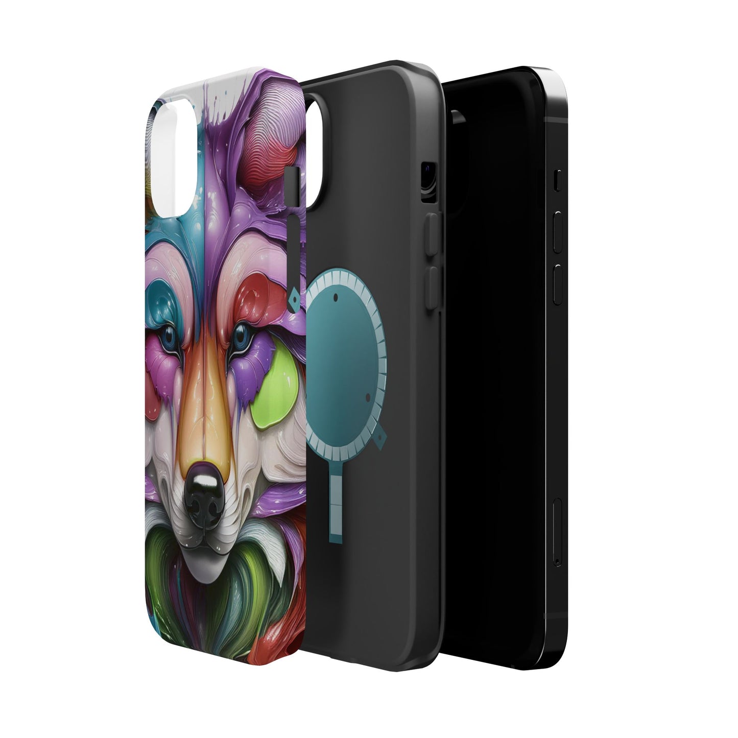 MagSafe iPhone Case with Vibrant Wolf Design, Unique Trending Phone Case, Edgy Colored Wolf Art for iPhone 16, 15, 14, 13 Pro & Plus