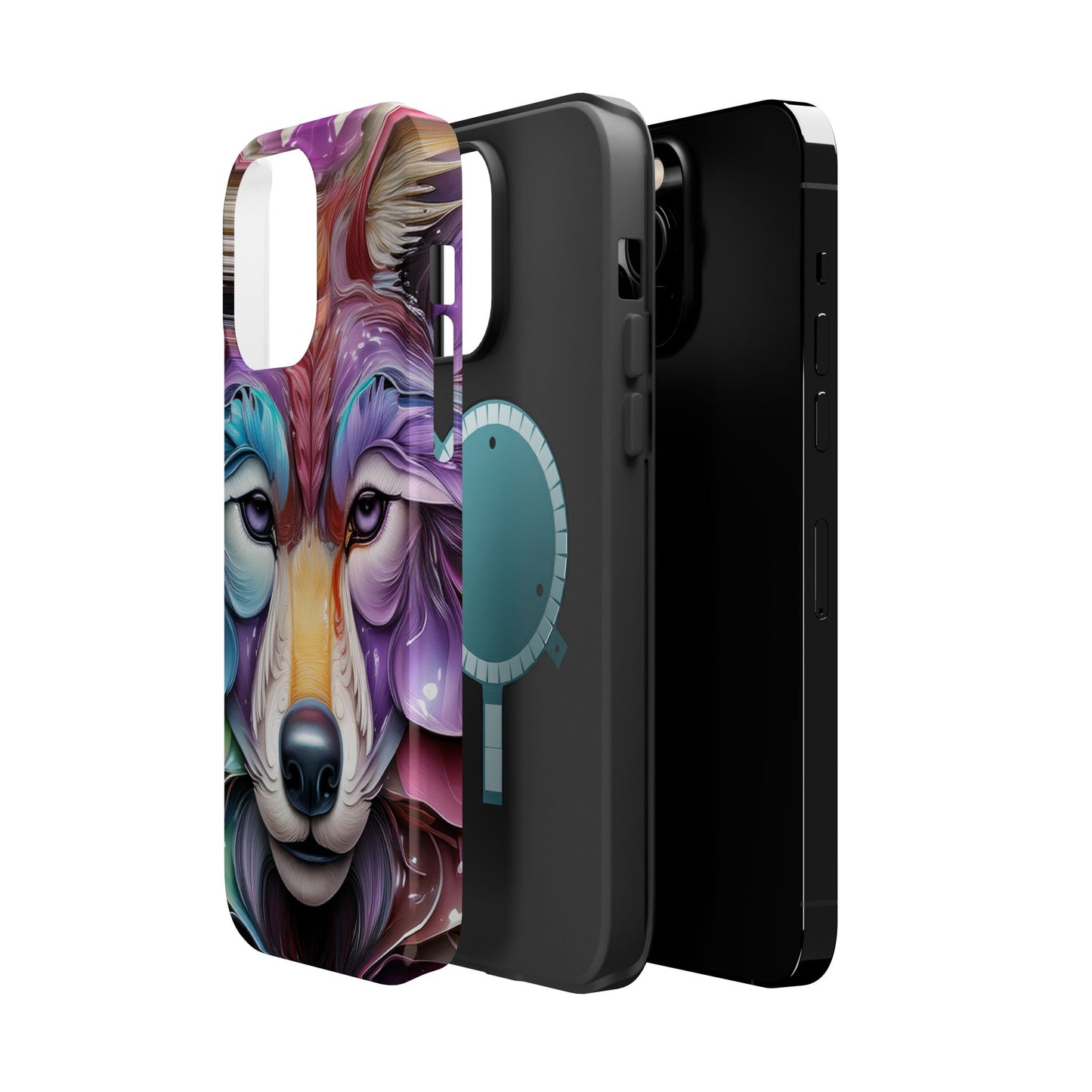 Mag Safe Vibrant Wolf Art - Colorful Wolf Design, Magnetic Phone Case, Trending iPhone Case