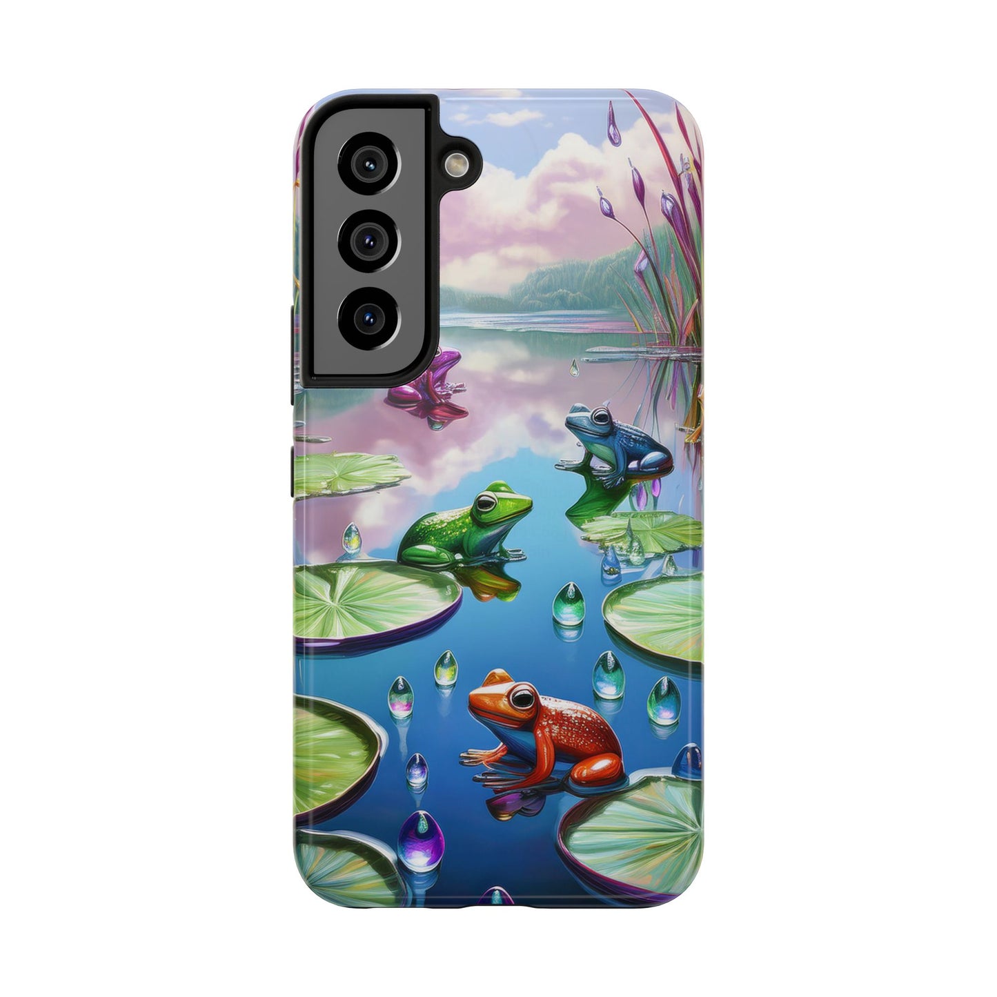 Lily Pads and Frogs Phone Case, Mountain View Raindrops Nature Scene for iPhone or Samsung Galaxy