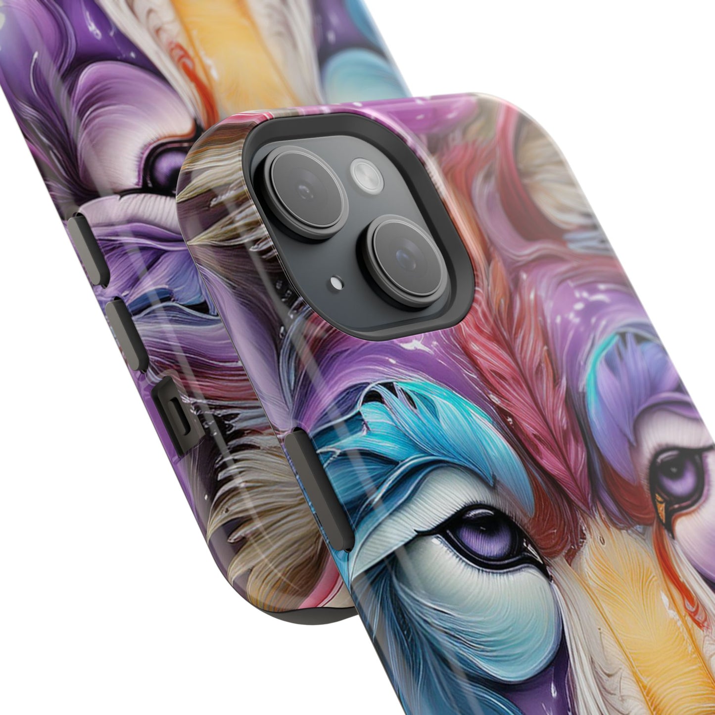 Mag Safe Vibrant Wolf Art - Colorful Wolf Design, Magnetic Phone Case, Trending iPhone Case