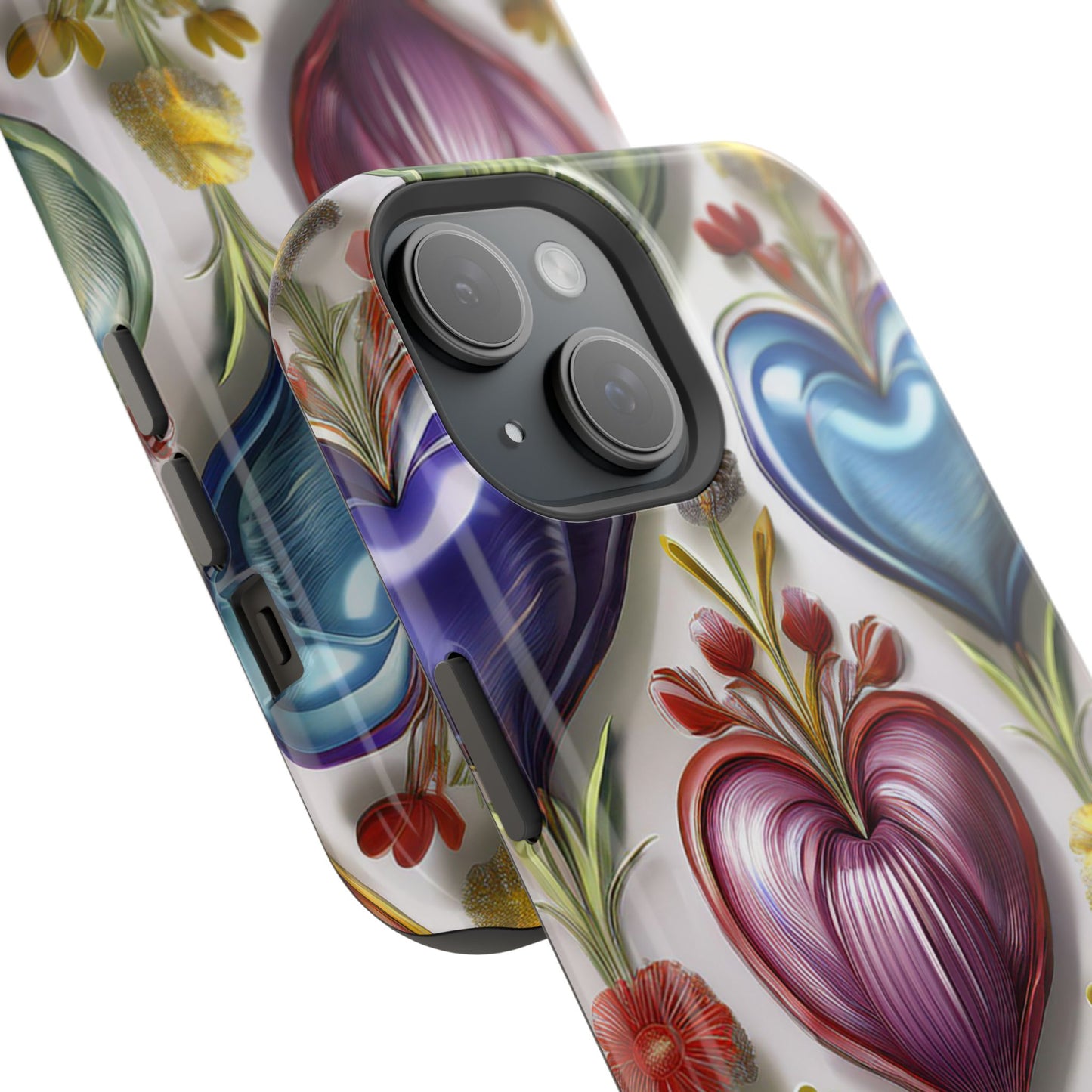 iPhone MagSafe Hearts and Flowers Phone Case, Luxury Mobil Case
