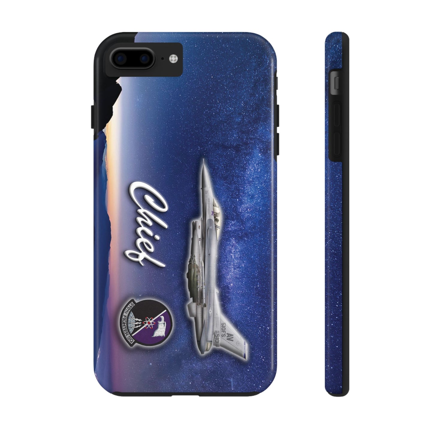 Air Force customized cell phone case featuring an F-16 jet design, showcasing sleek military style and durability