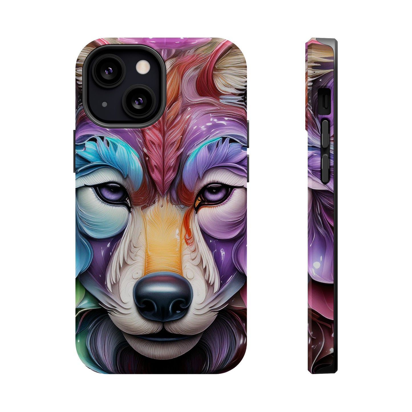 Mag Safe Vibrant Wolf Art - Colorful Wolf Design, Magnetic Phone Case, Trending iPhone Case