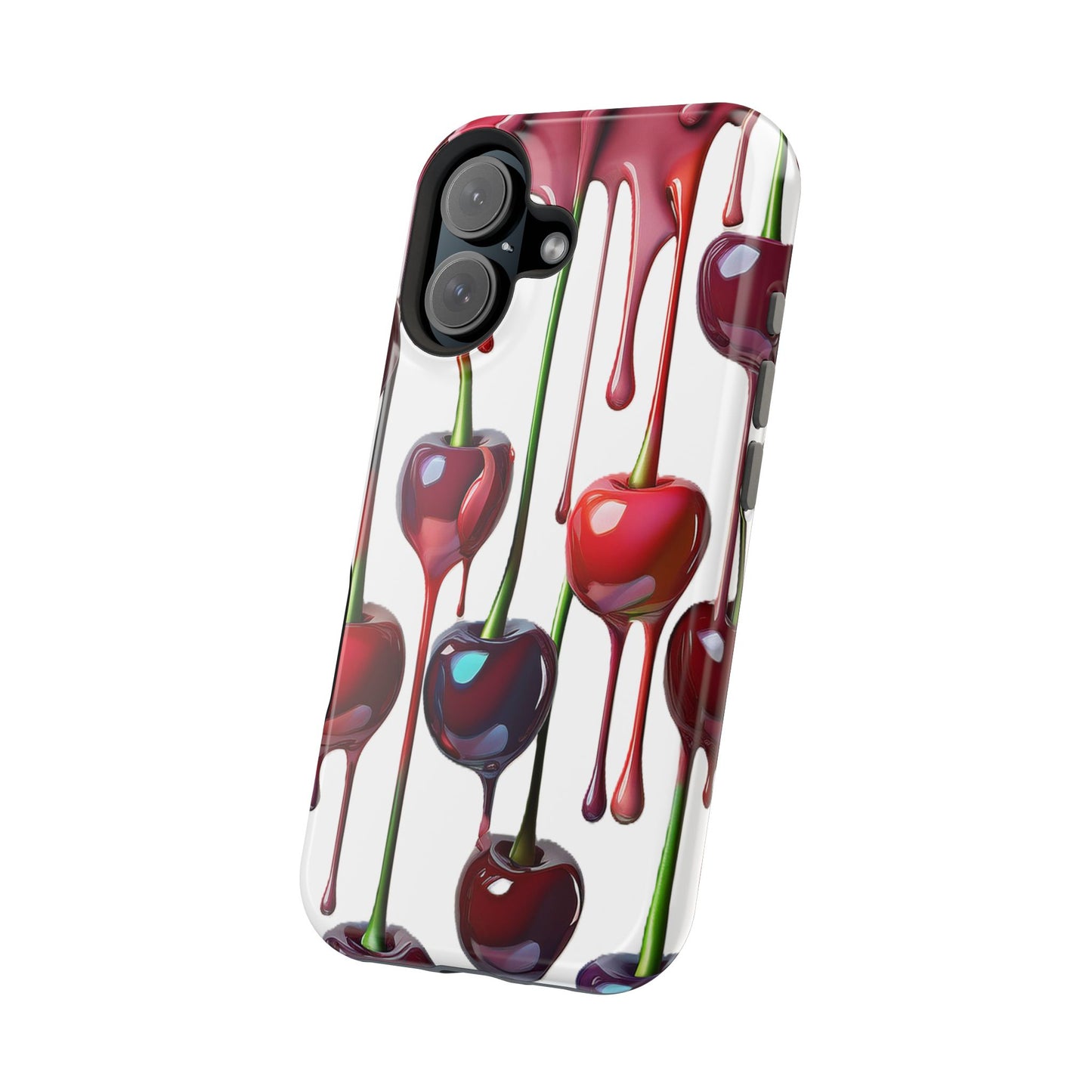 Dripping Cherry Phone Case - Cherry Design, White iPhone Magnetic Phone Case