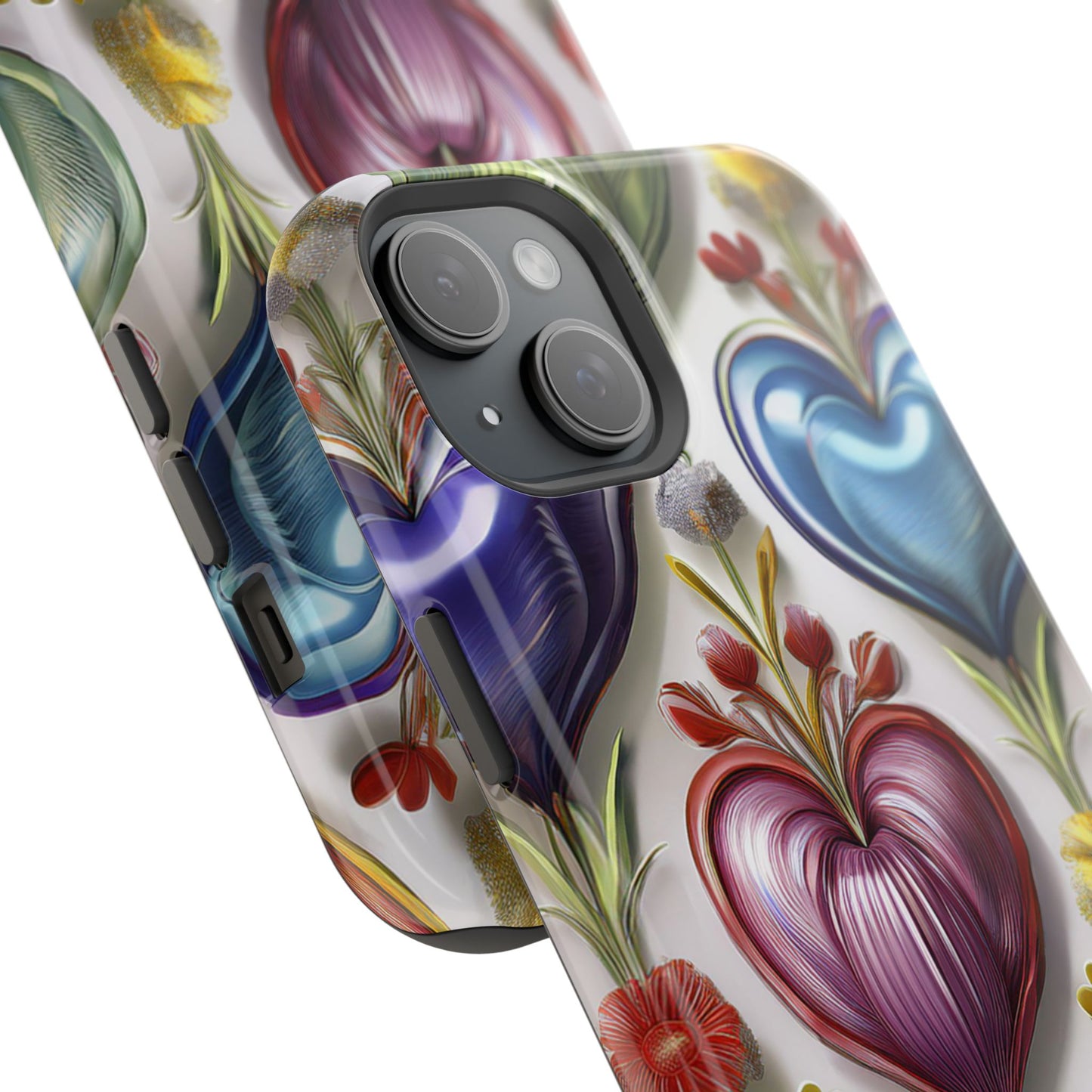iPhone MagSafe Hearts and Flowers Phone Case, Luxury Mobil Case