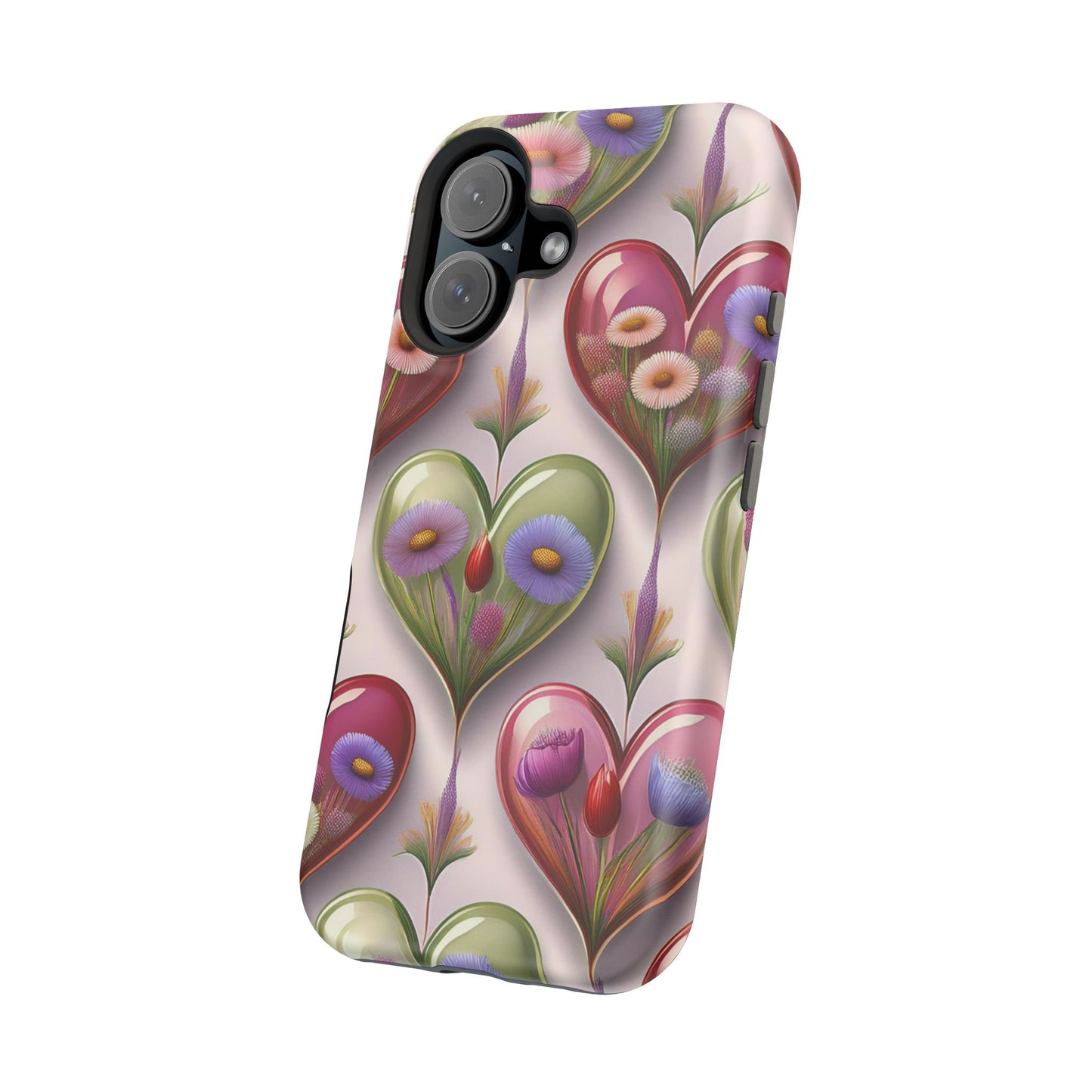 MagSafe Hearts and Flowers Phone Case, Top Trending iPhone Phone Case, Vibrant Phone Case