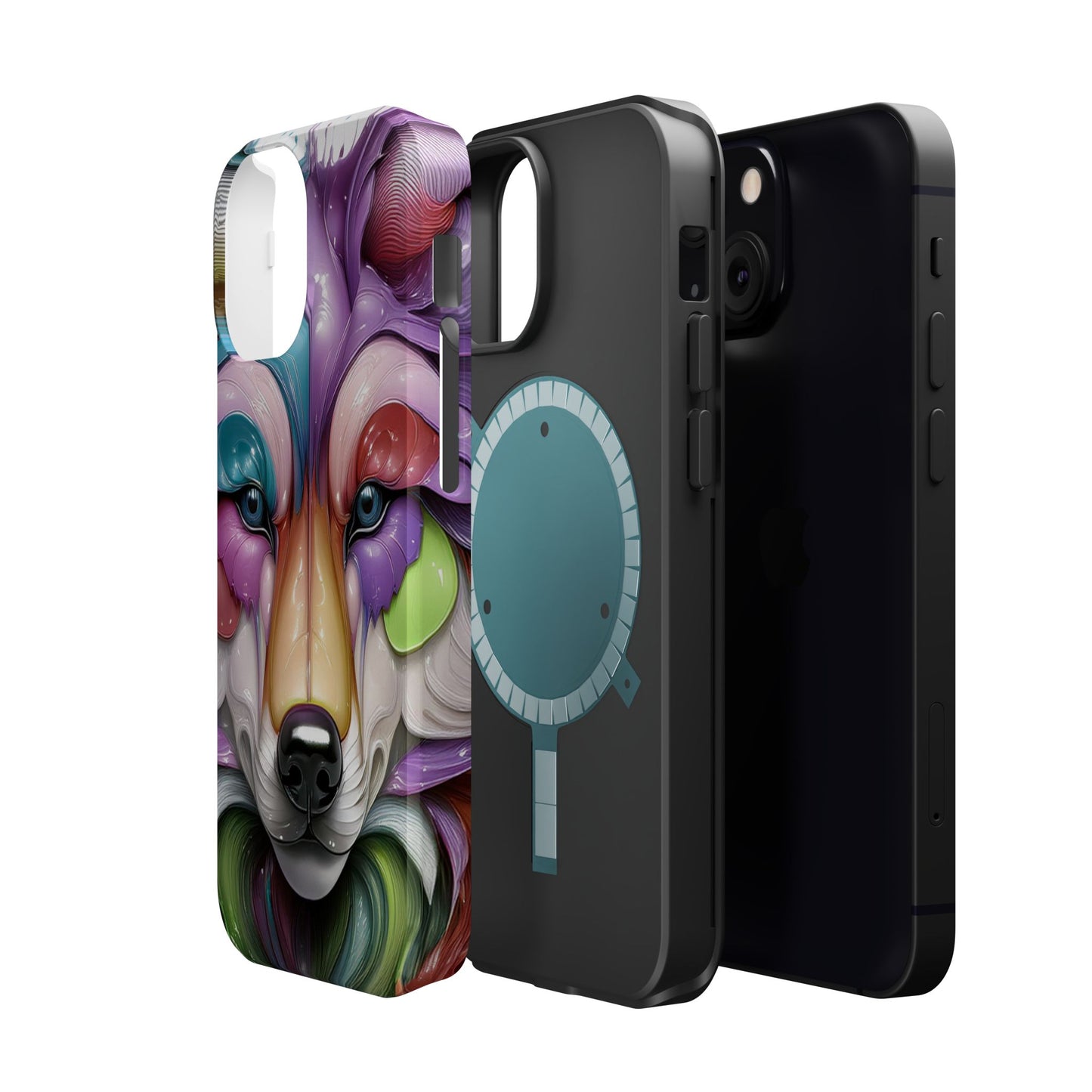 MagSafe iPhone Case with Vibrant Wolf Design, Unique Trending Phone Case, Edgy Colored Wolf Art for iPhone 16, 15, 14, 13 Pro & Plus