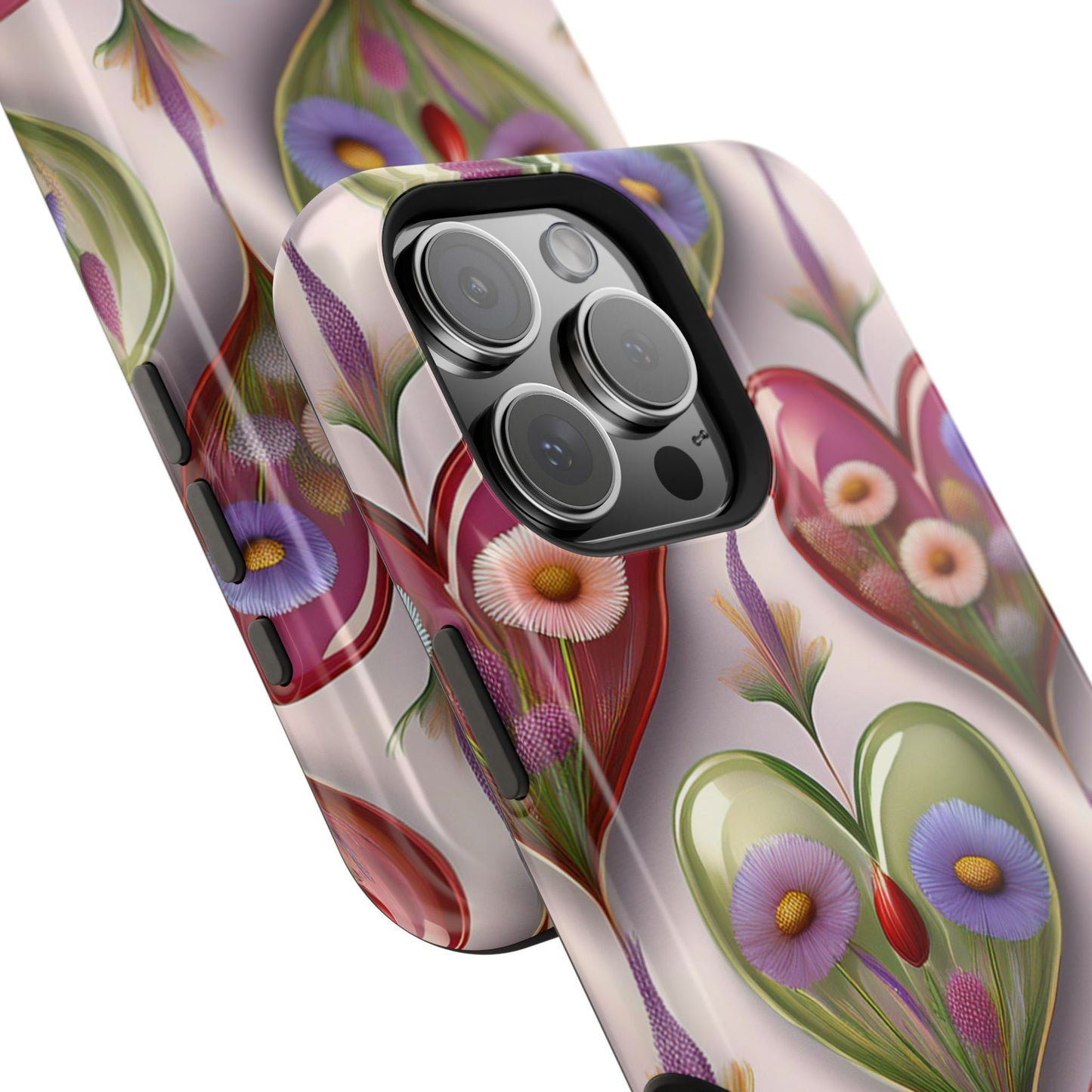MagSafe Hearts and Flowers Phone Case, Top Trending iPhone Phone Case, Vibrant Phone Case